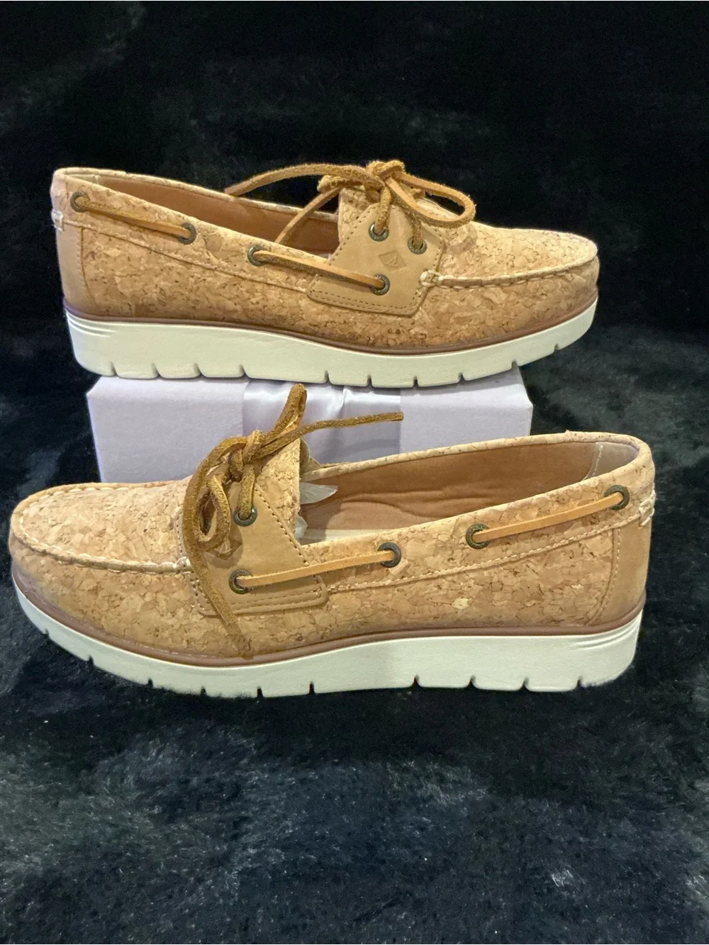 Sperry Cork-Textured Boat Shoes in Tan Women’s 7.5
